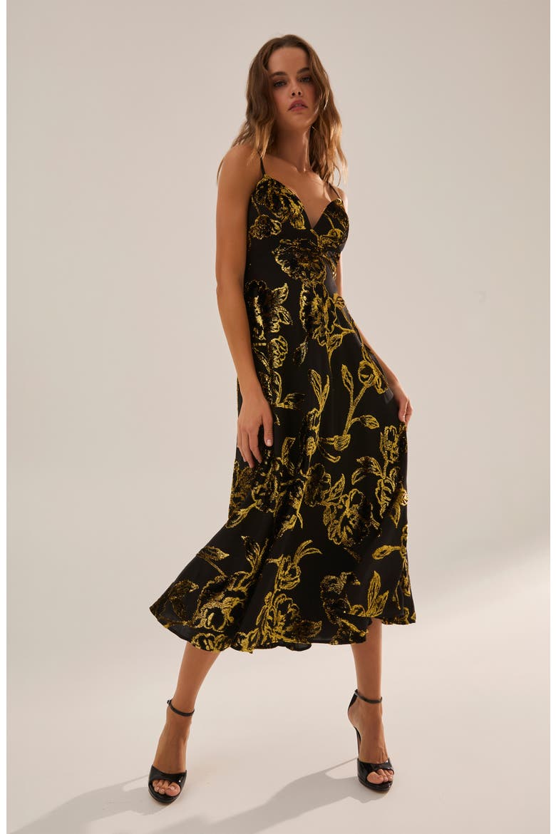 Edith Metallic Floral Gown, Alternate, color, BLACK/ GOLD