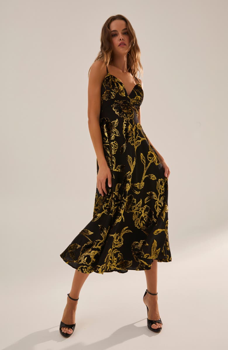 HELSI Edith Metallic Floral Gown, Alternate, color, Black/ Gold