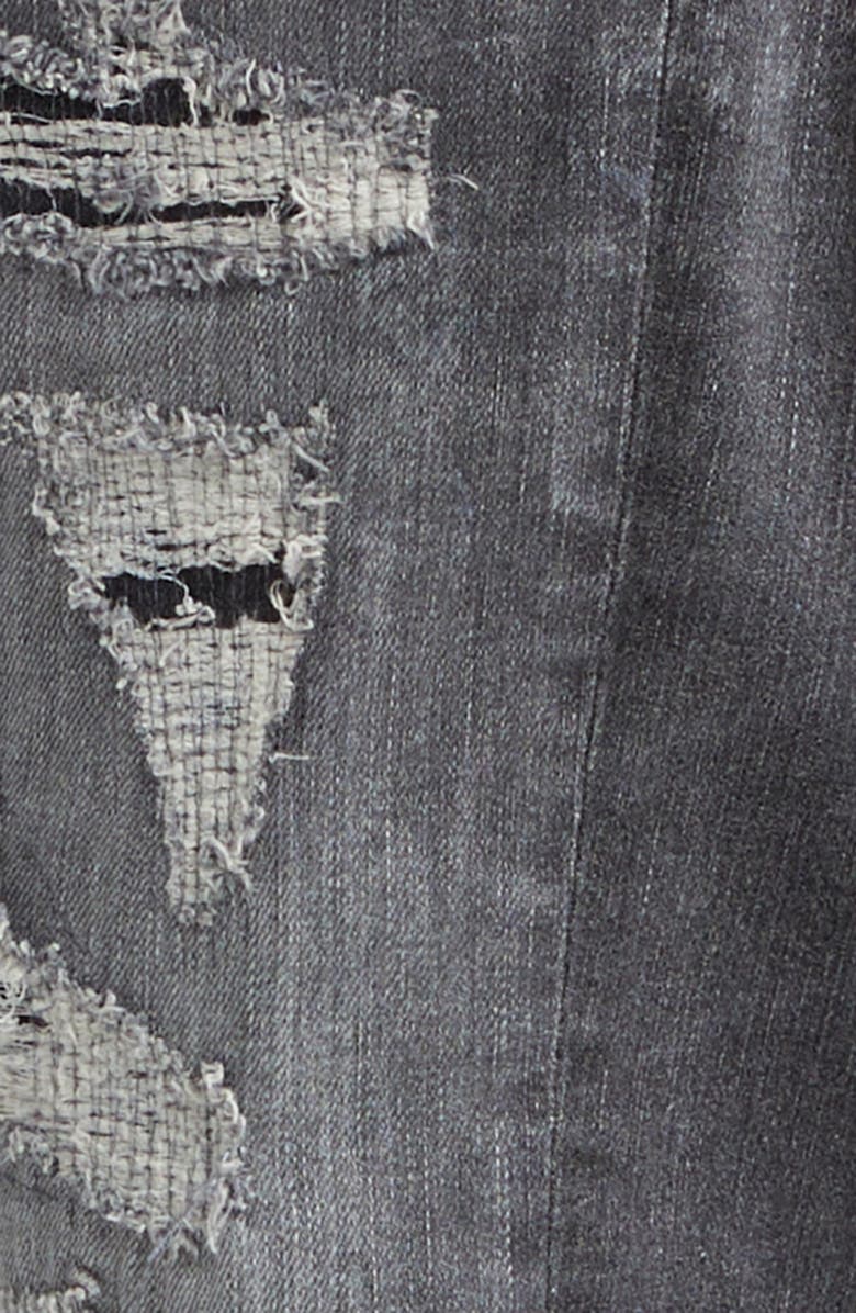 AMIRI Varsity Patch Rip & Repair Skinny Jeans, Alternate, color, Black Sand