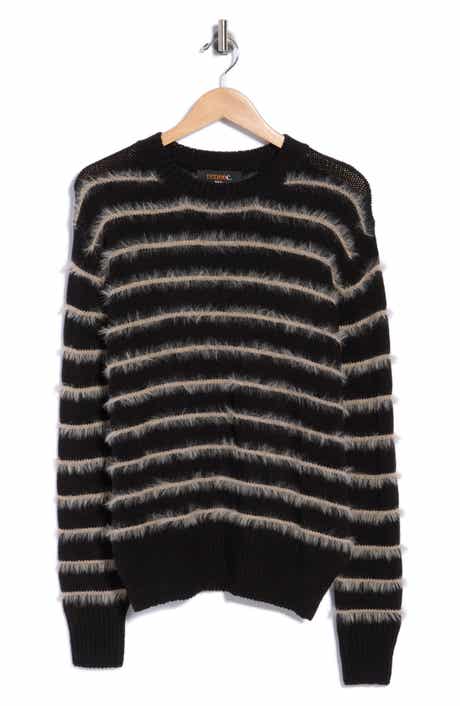 Striped Fuzzy Crewneck Sweater