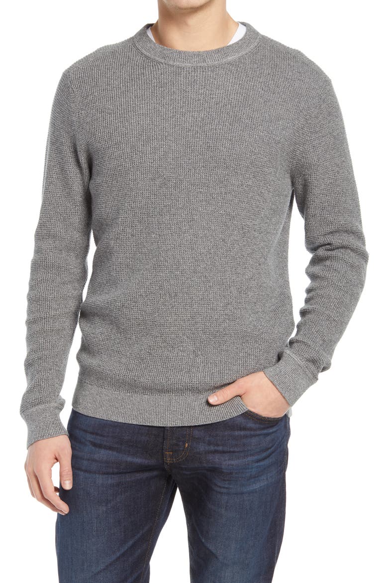 Waffle Knit Crewneck Sweater, Main, color, GREY SHADE MARL