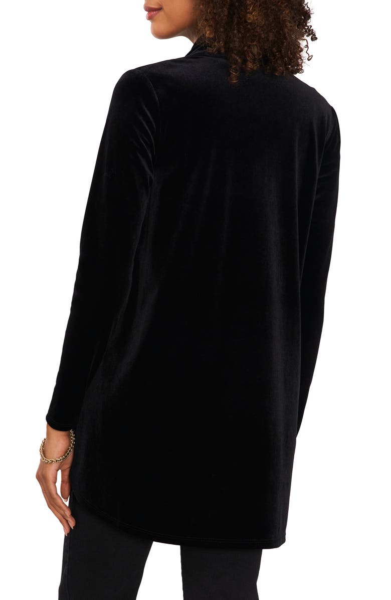 Vince Camuto Shawl Collar Stretch Velvet Cardigan, Alternate, color, Rich Black