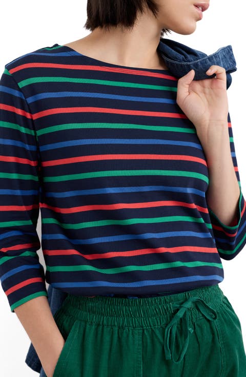 Sailor Stripe Three-Quarter Sleeve Organic Cotton Top