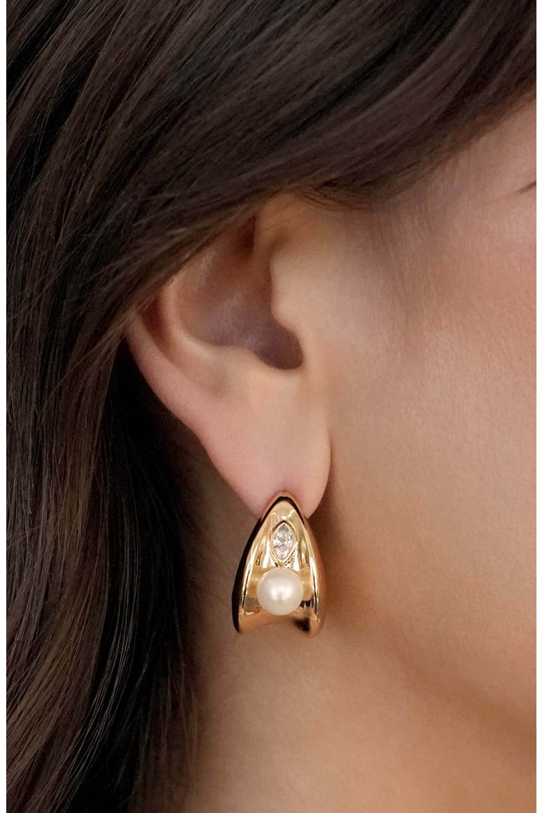 Hera Freshwater Pearl Huggie Earrings, Alternate, color, GOLD