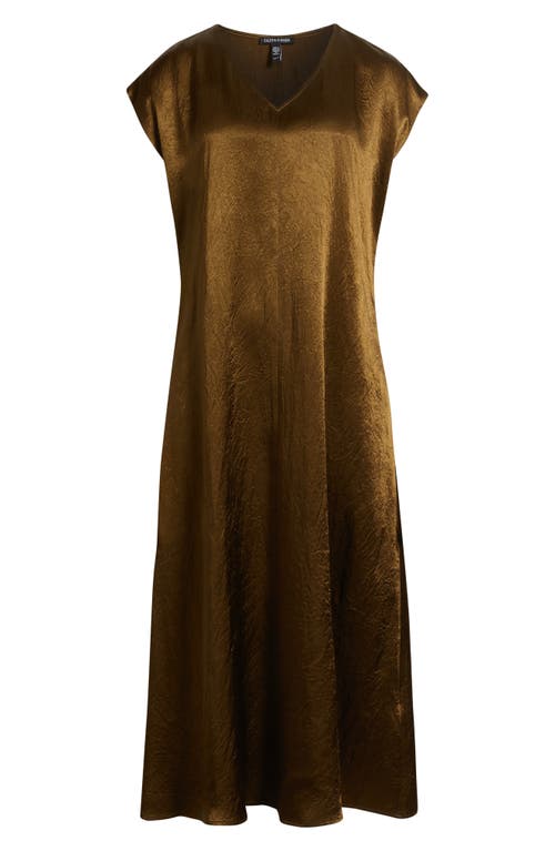 Eileen Fisher Crinkled Satin Dress In Brown