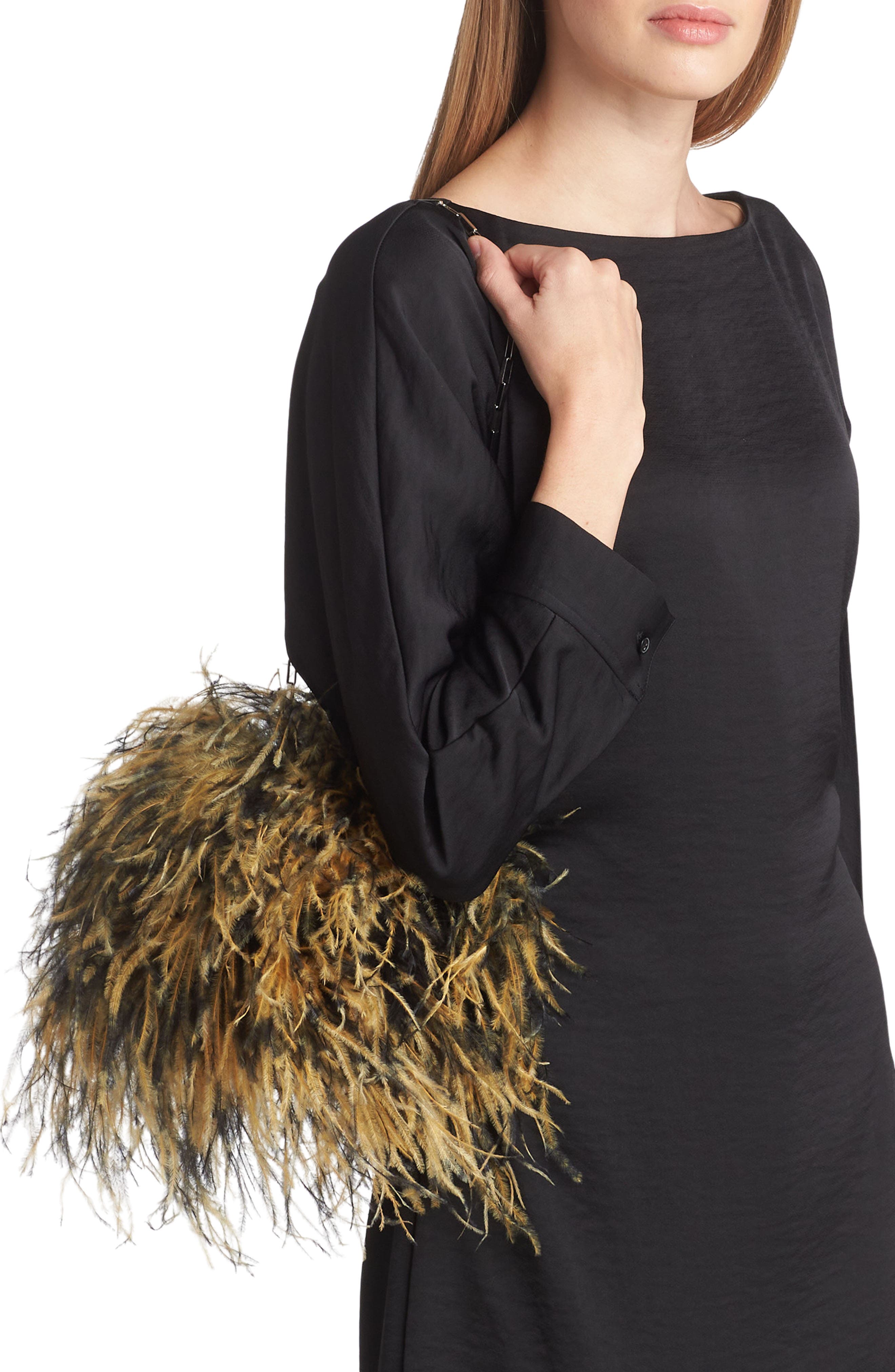 The Attico Midnight Feather Frame Clutch, Alternate, color, 