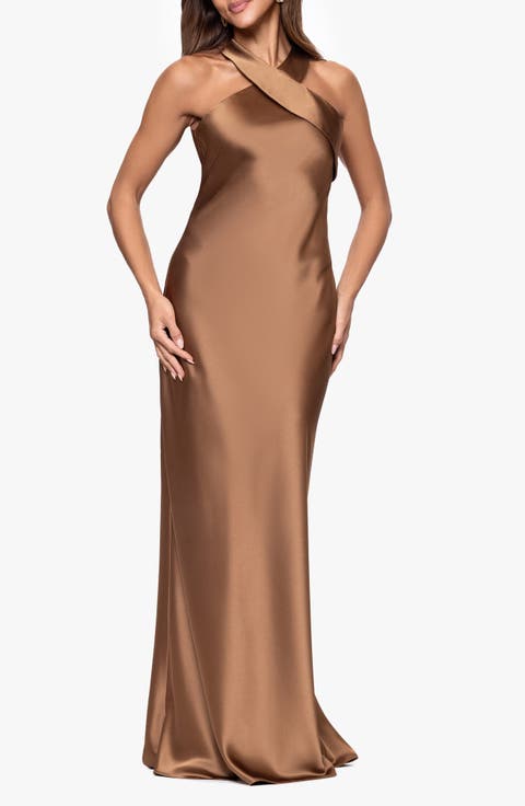 Halter Neck Satin Trumpet Gown