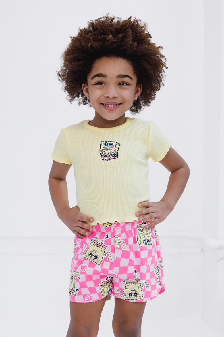 T-Shirt and Ribbed Shorts Set, Alternate, color, Yellow Pink SpongeBob