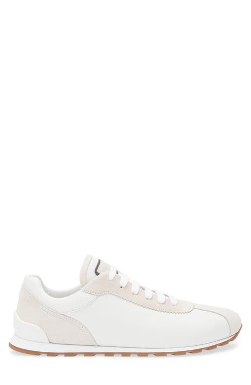 Brunello Cucinelli Embellished Suede-trimmed Stretch-knit Sneakers In C159 Bianco