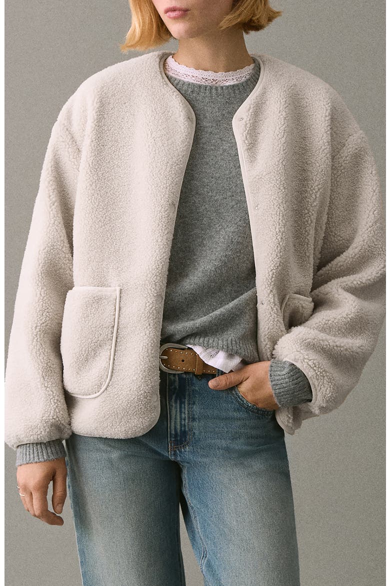 Textured Fleece Snap-Up Jacket, Main, color, ECRU