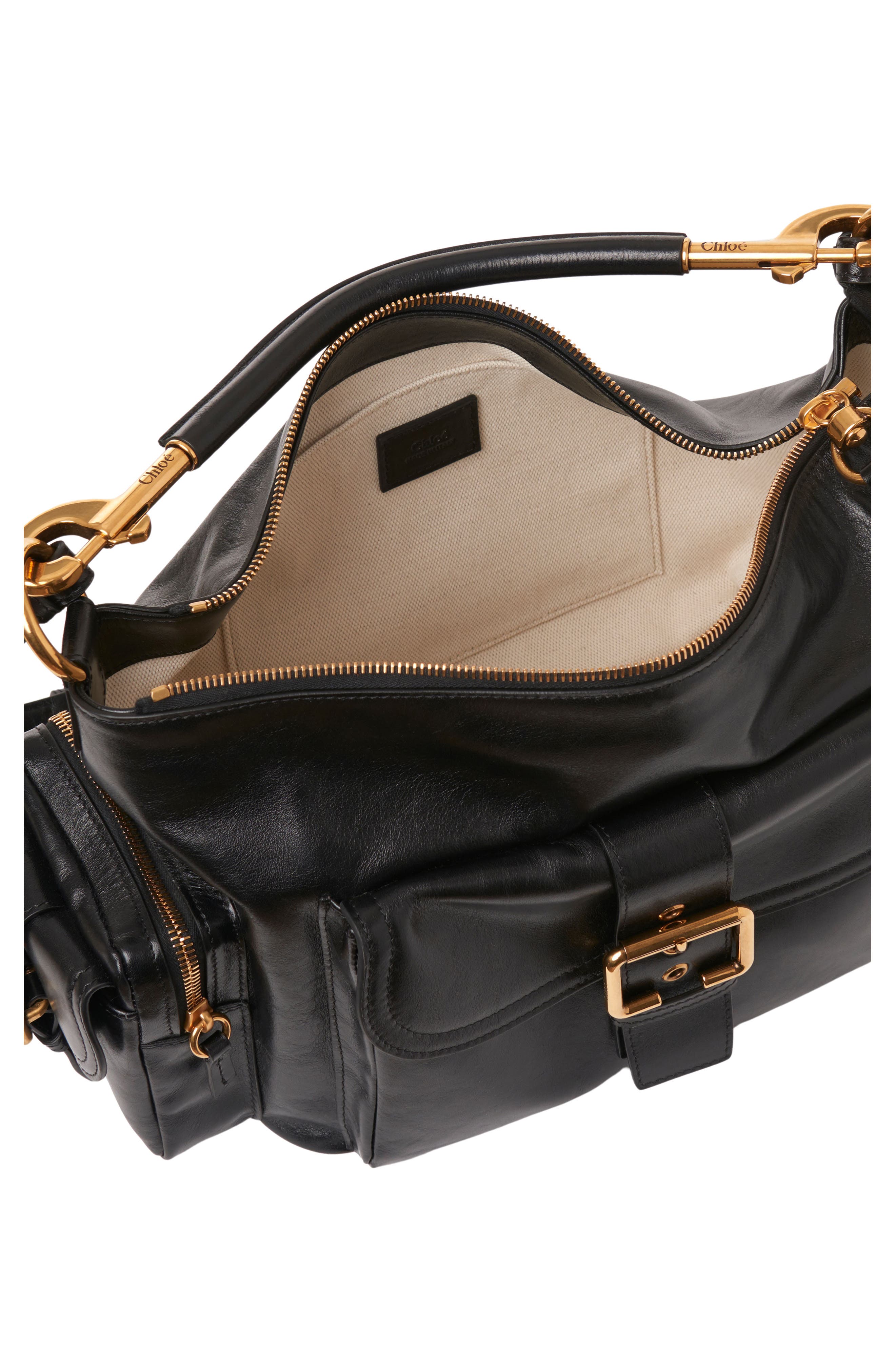 Chloé Camera Leather Top Handle Bag, Alternate, color, Black