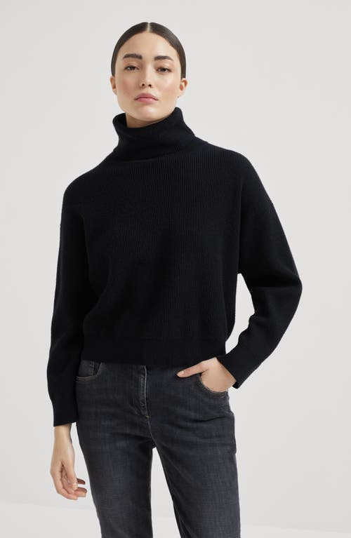 Brunello Cucinelli Black Virgin Wool, Cashmere And Silk Turtleneck Sweater In Black