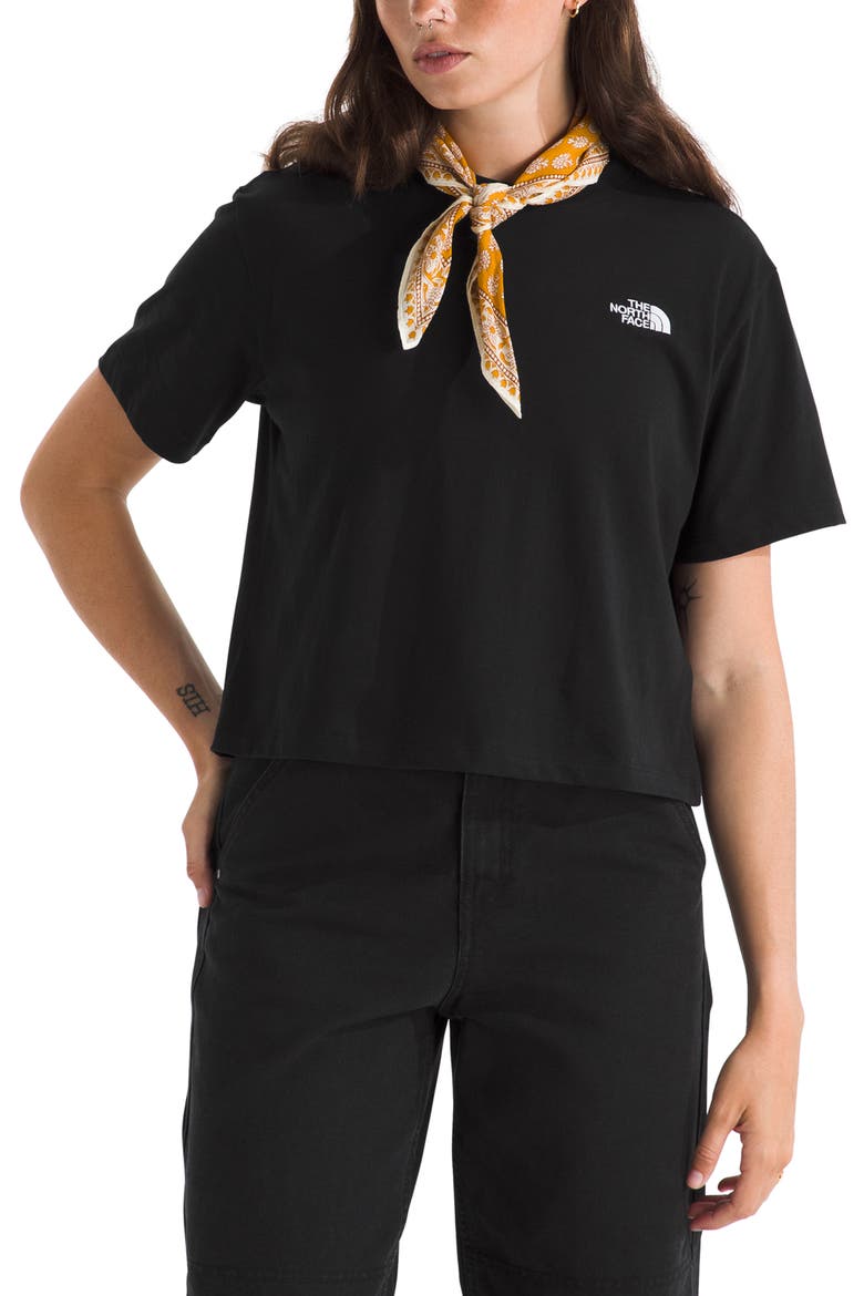Evolution Simple Dome Relaxed Crop Cotton T-Shirt, Main, color, THE NORTH FACE BLACK