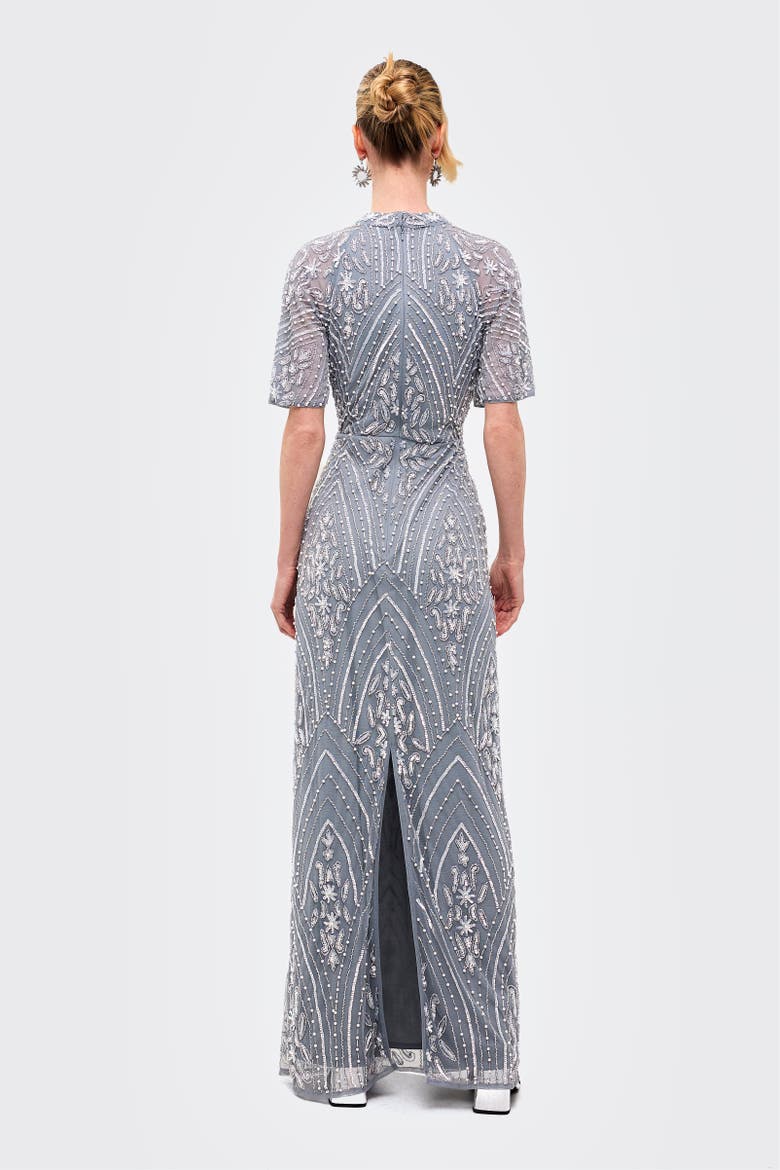 Embellished Sequins High Neck Gown, Alternate, color, MISTY GREY