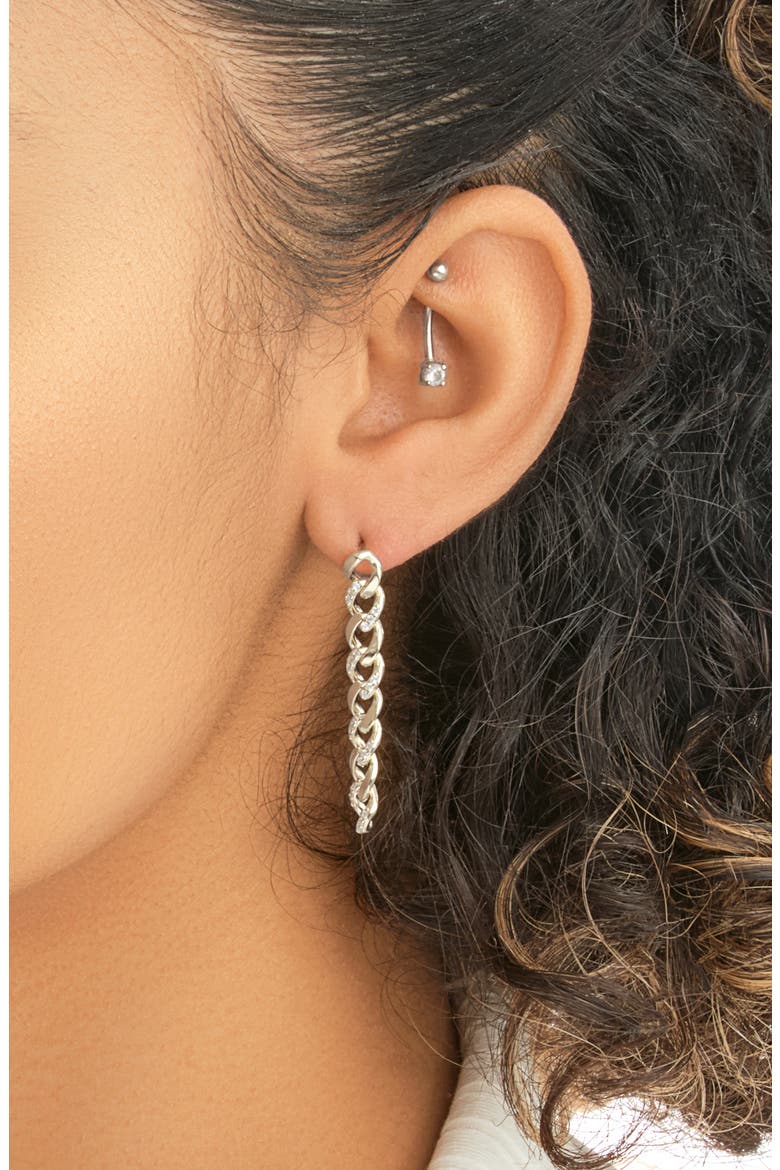 Cubic Zirconia Pavé Linear Drop Earrings, Alternate, color, SILVER