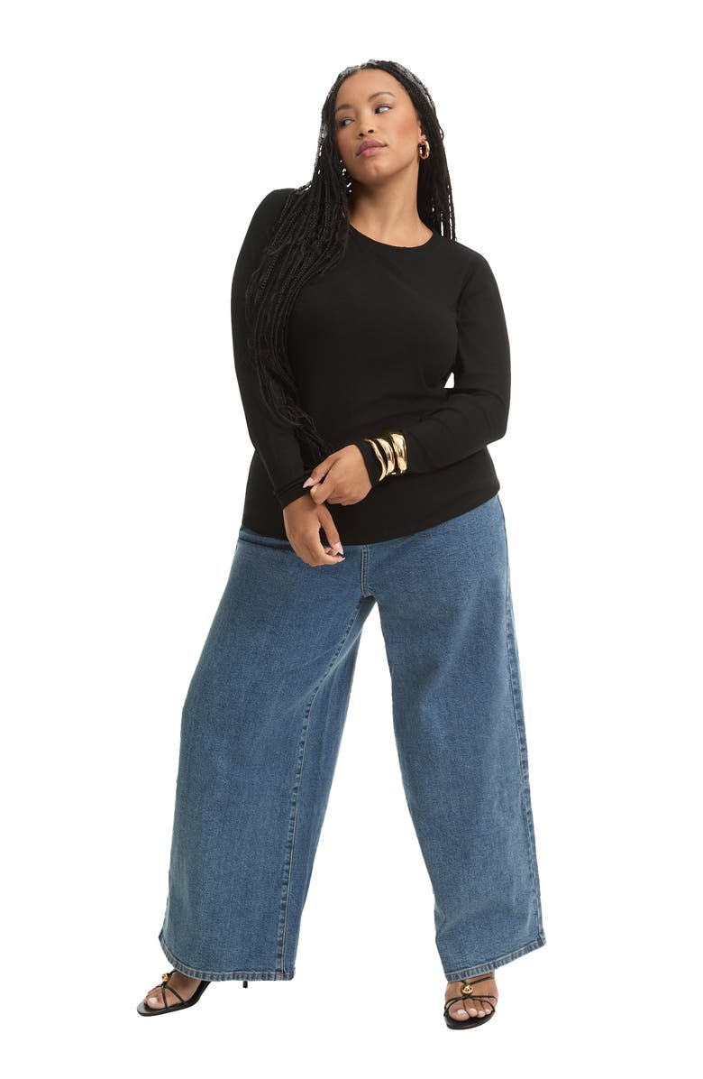 June + Vie Ribbed Crewneck Top, Main, color, Black