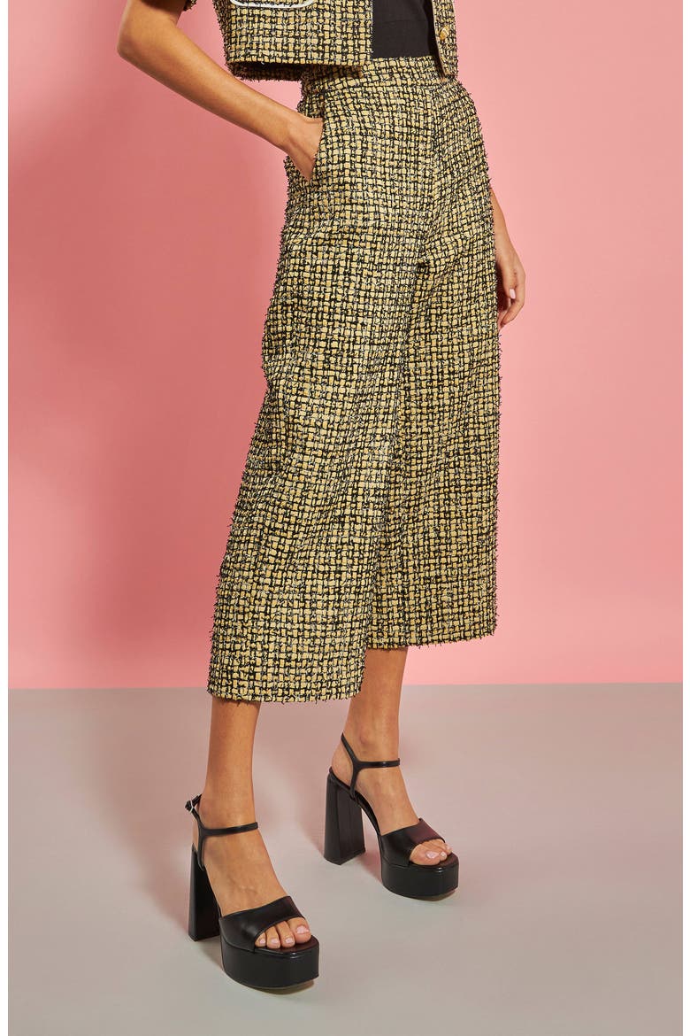 Premium Tweed Culotte Pants, Alternate, color, YELLOW/BLACK