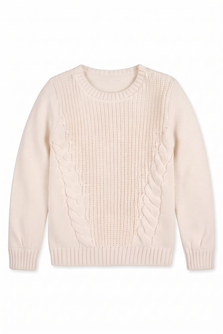 Kids' Organic Bow Detail Cable Sweater, Main, color, Ivory Cable