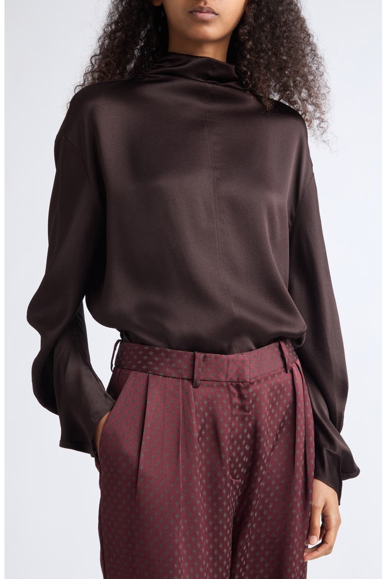 Meena Mock Neck Silk Top, Alternate, color, GRAPE BURGUNDY