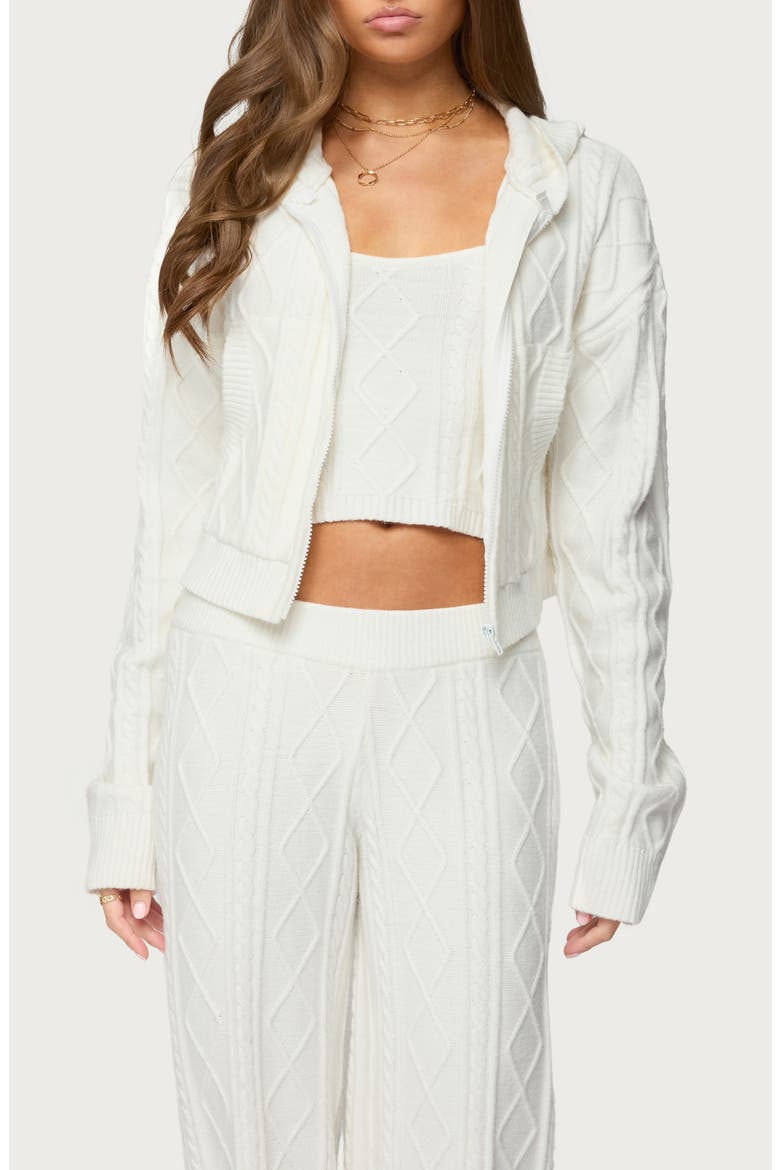 Louise Cable Stitch Hoodie, Main, color, WHITE