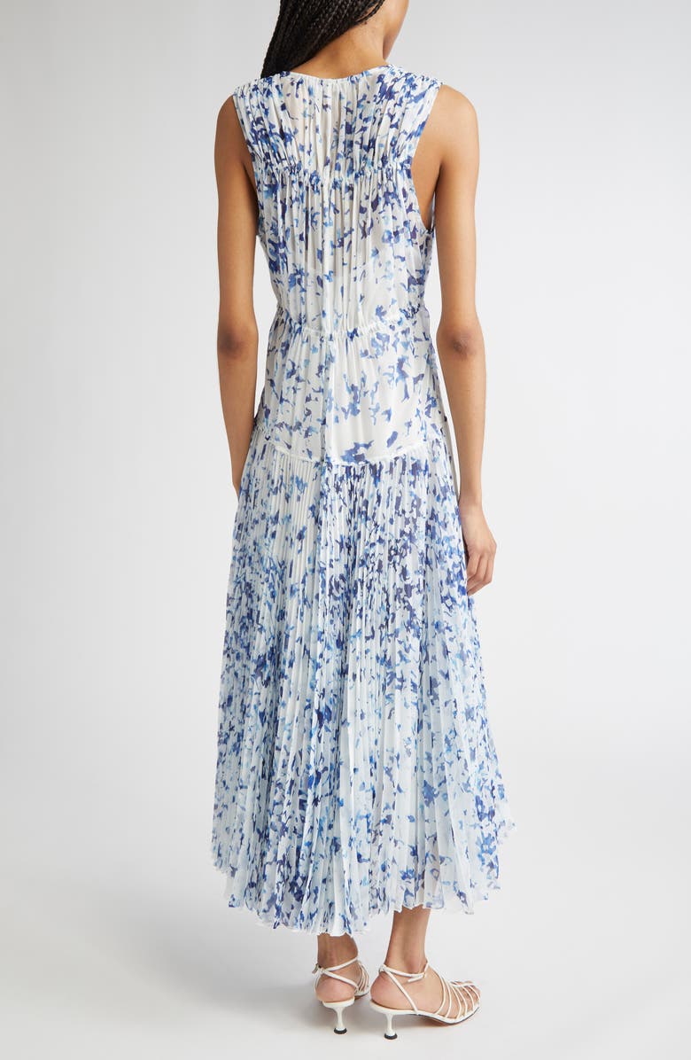 Proenza Schouler Pat Print Pleated Sleeveless Chiffon Dress, Alternate, color, Off White Multi