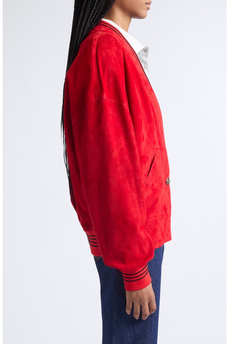Lambskin Suede V-Neck Blouson Jacket, Alternate, color, RED MATISSE