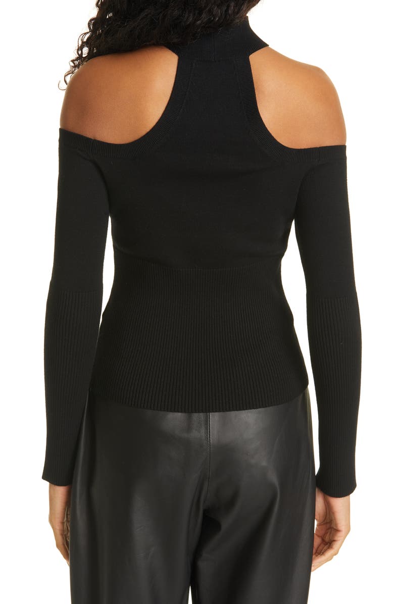 Simkhai Jonathan Simkhai Collared Cold Shoulder Top, Alternate, color, Black