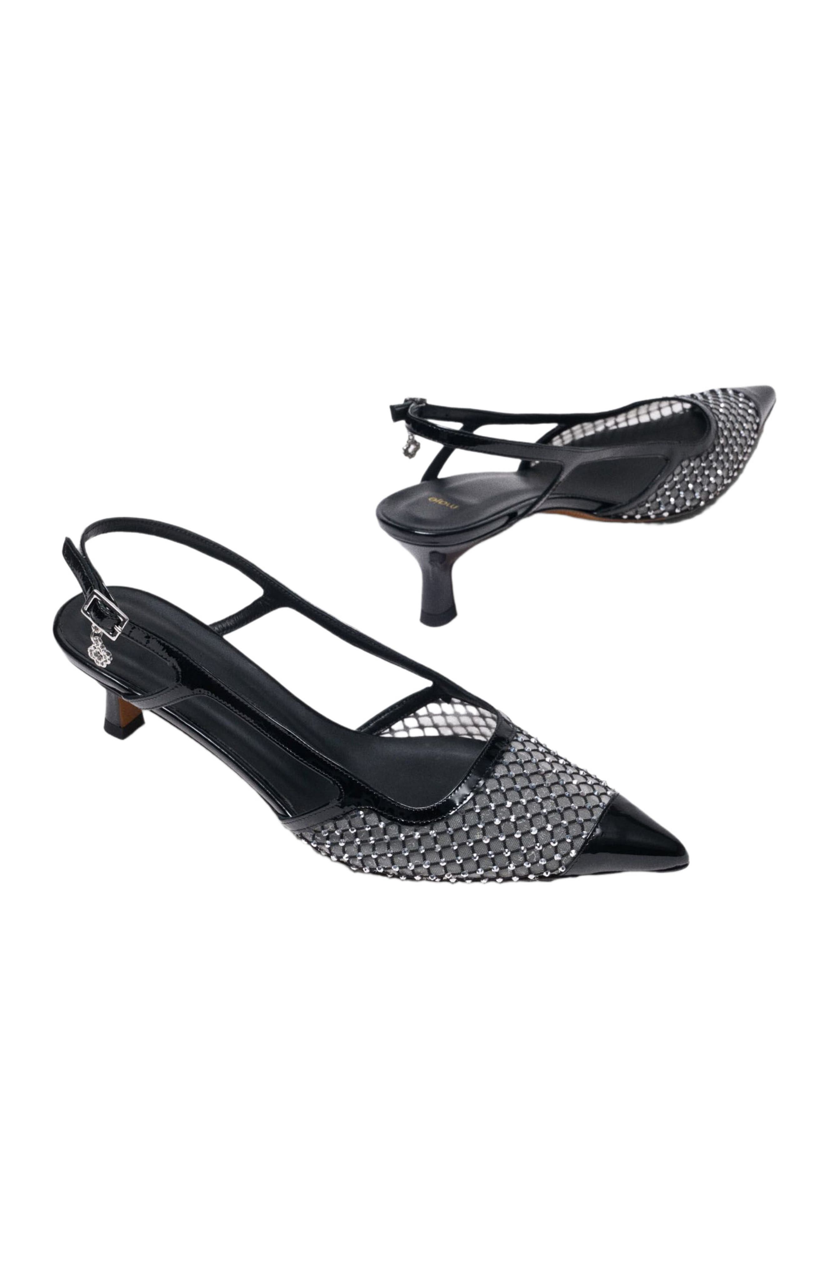 maje Rhinestone mesh pumps, Alternate, color, Black
