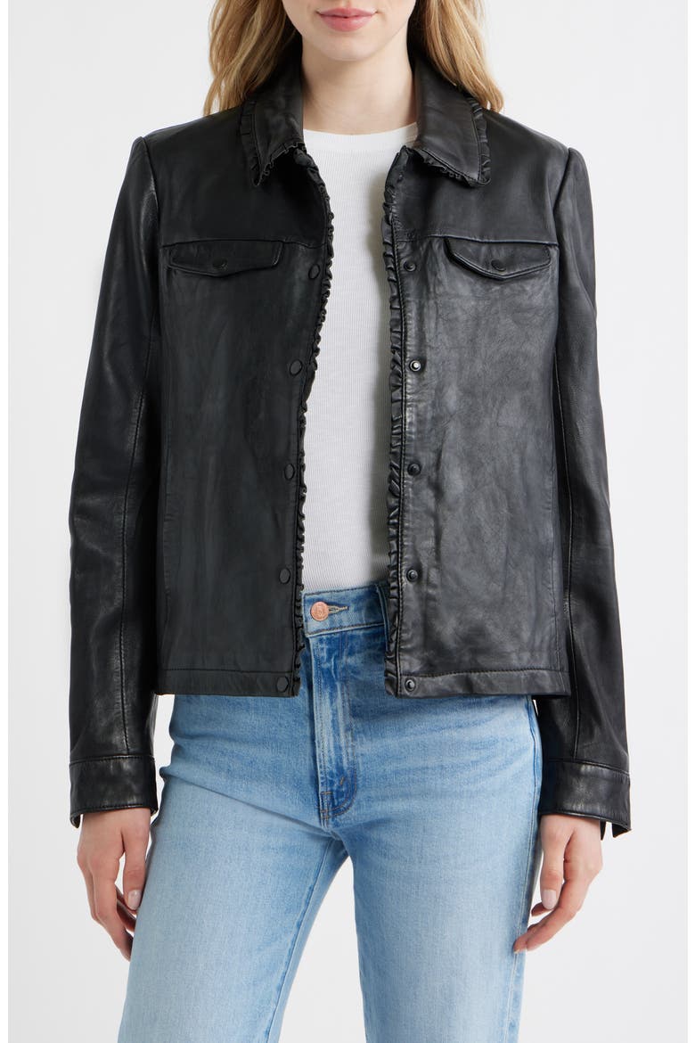 Limma Ruffle Leather Jacket, Main, color, BLACK