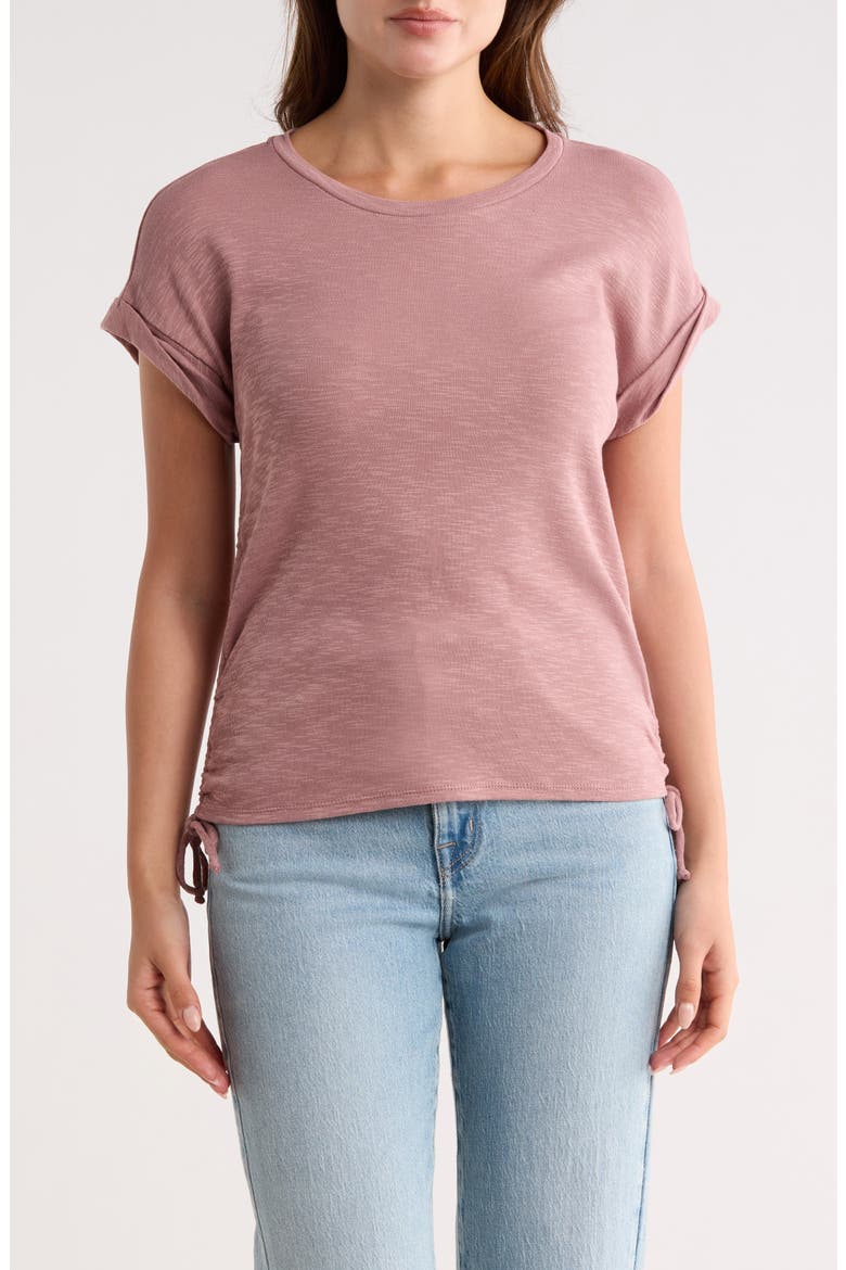 Shirred Side Tie T-Shirt, Main, color, ROSE BROWN
