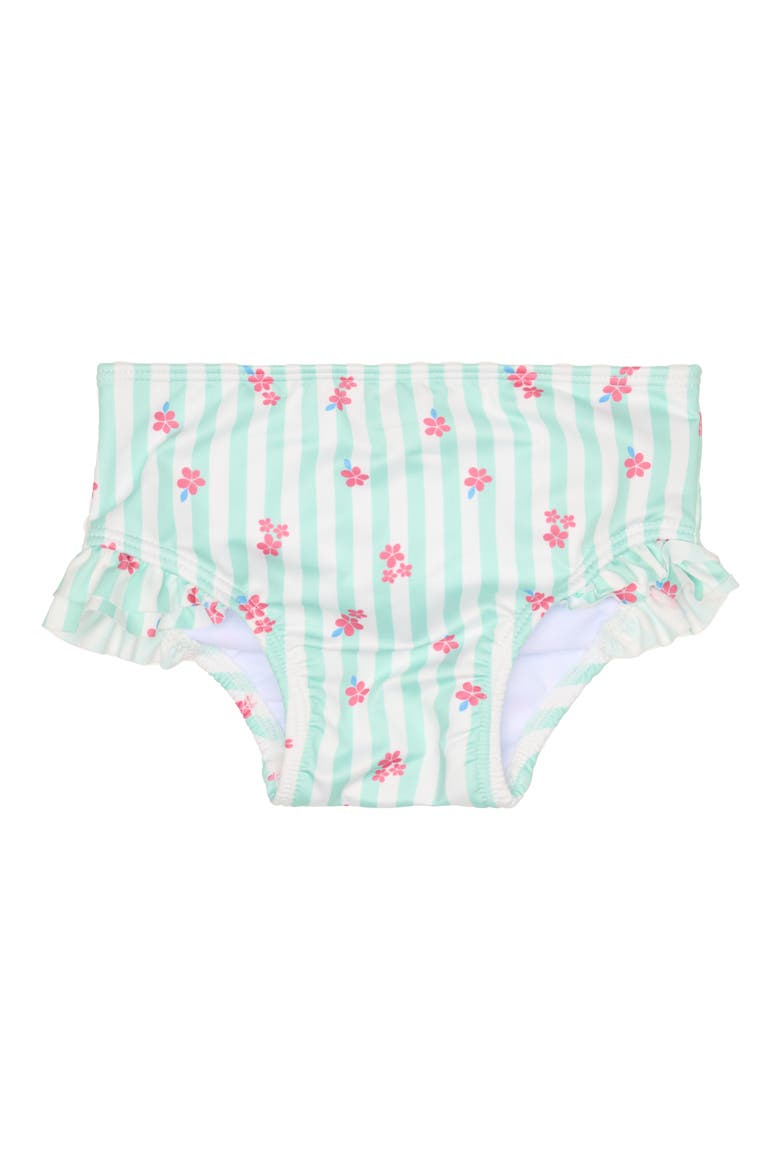 Two-Piece Rashguard Swimsuit & Bucket Hat Set, Alternate, color, TURQUOISE STRIPE