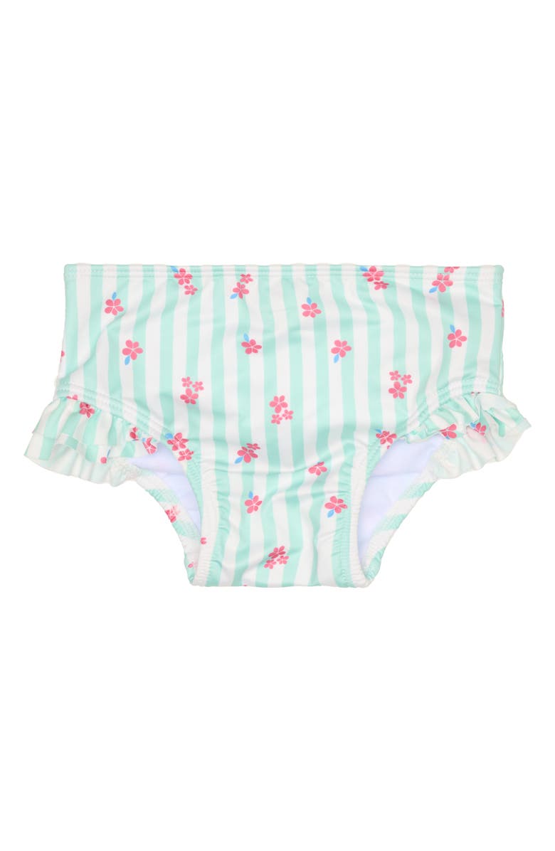 PL Baby by Petit Lem Two-Piece Rashguard Swimsuit & Bucket Hat Set, Alternate, color, Turquoise Stripe