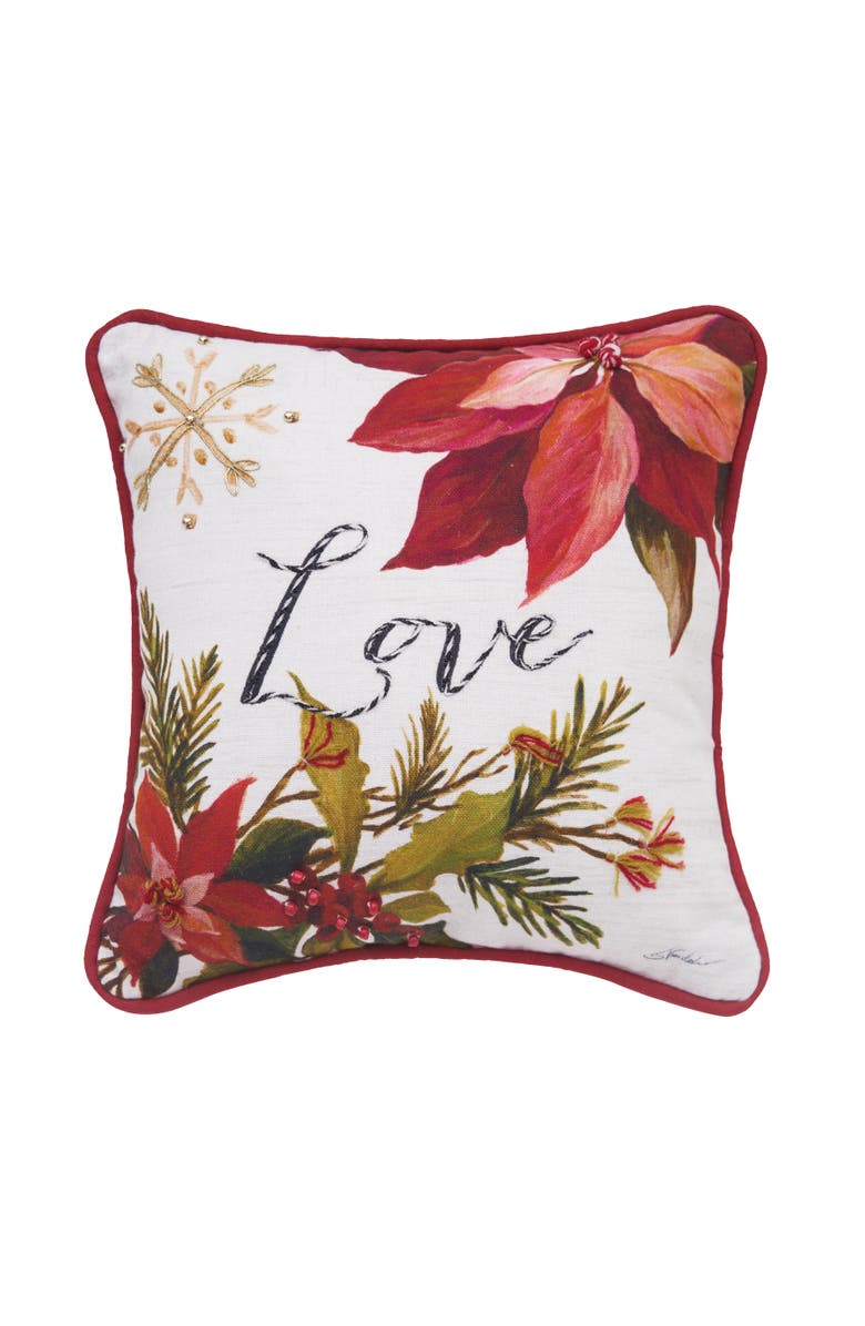 C&F Home Love Poinsettia Small/Petite Christmas Accent Pillow, 10" x 10", Main, color, Red