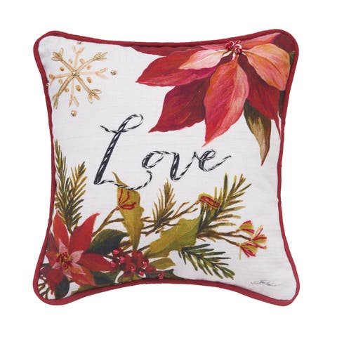 Love Poinsettia Small/Petite Christmas Accent Pillow, 10" x 10"