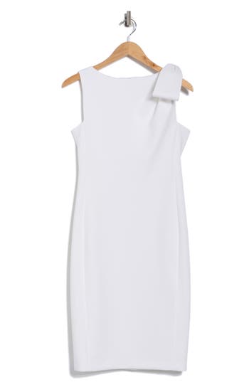 Calvin Klein Side Bow Sleeveless Scuba Knit Sheath Dress In White