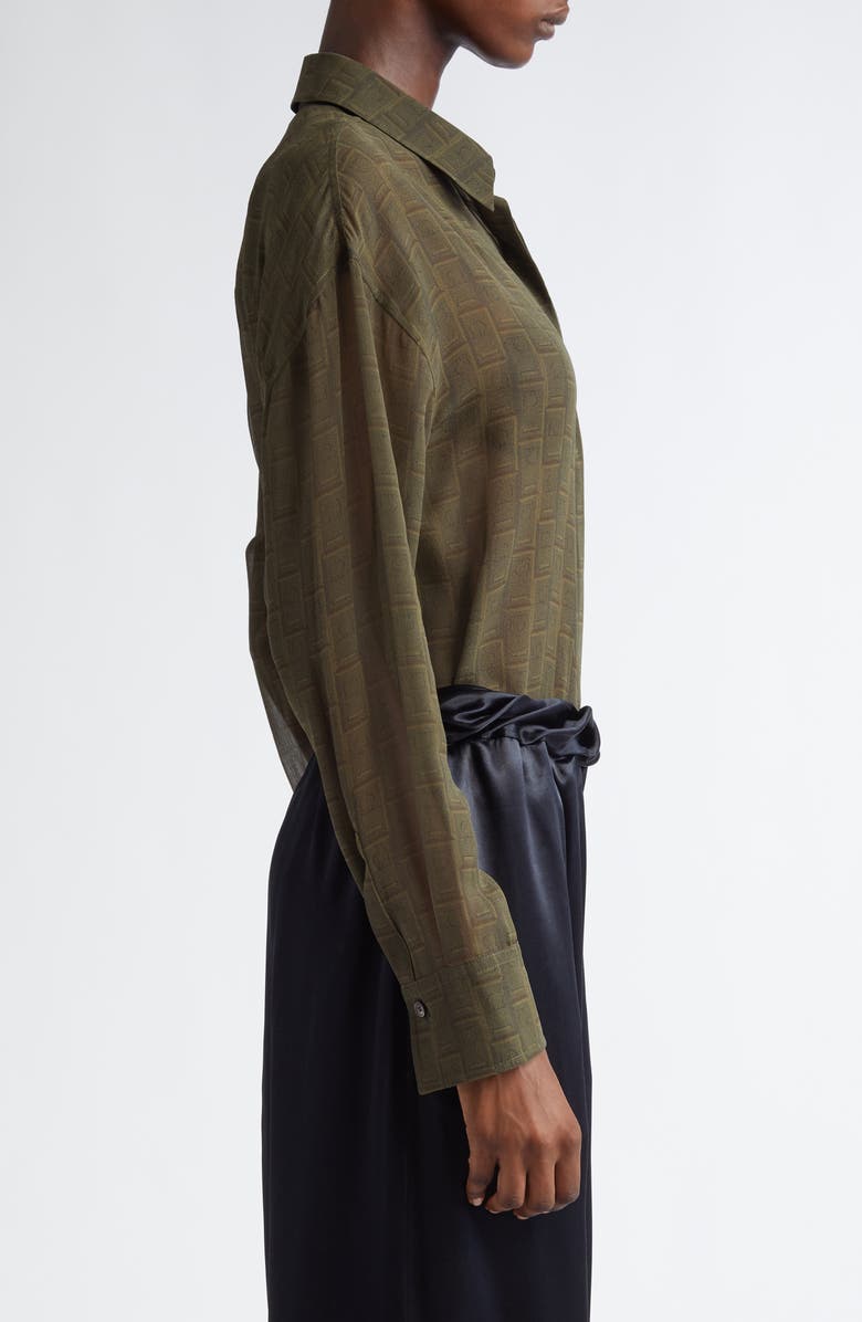 FERRAGAMO Monogram Print Silk Button-Up Shirt, Alternate, color, 