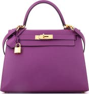 Pre-Owned Hermes Kelly Handbag Purple Epsom with Gold Hardware 28