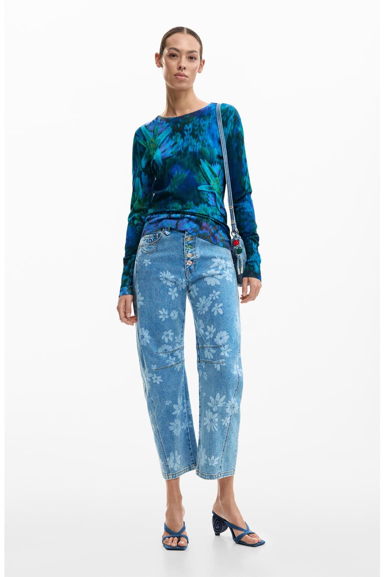 Floral Fine Gauge Crewneck Sweater, Alternate, color, BLUE/GREEN