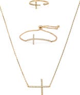 Bearfruit Jewelry Horizontal Cross Adjustable Bracelet, Necklace & Ring Set Faith‑Inspired