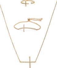 Bearfruit Jewelry Horizontal Cross Adjustable Bracelet, Necklace & Ring Set Faith‑Inspired