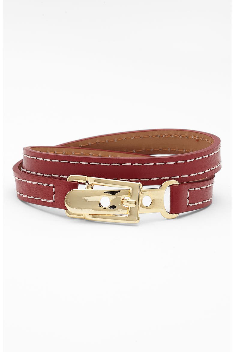 Leather Wrap Bracelet, Main, color, RED/ GOLD