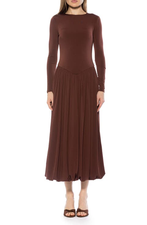 Eero Crewneck Long Sleeve Bubble Hem Midi Dress