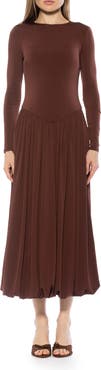 Alexia Admor Eero Crewneck Long Sleeve Bubble Hem Midi Dress