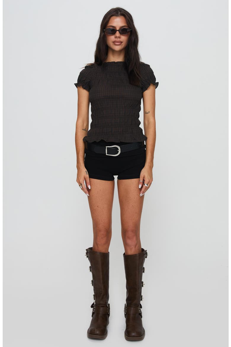 Romelle Plaid Smocked Cotton Top, Alternate, color, BLACK / BROWN PLAID