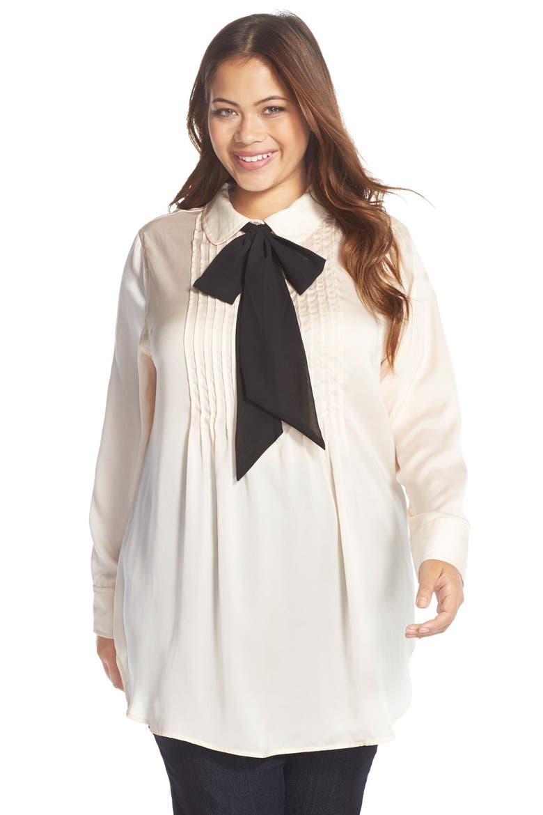 Bow Neck Tunic Blouse, Main, color, BLUSH/ BLACK BOW