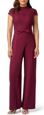 Adrianna Papell Mixed Media Lace & Crepe Jumpsuit