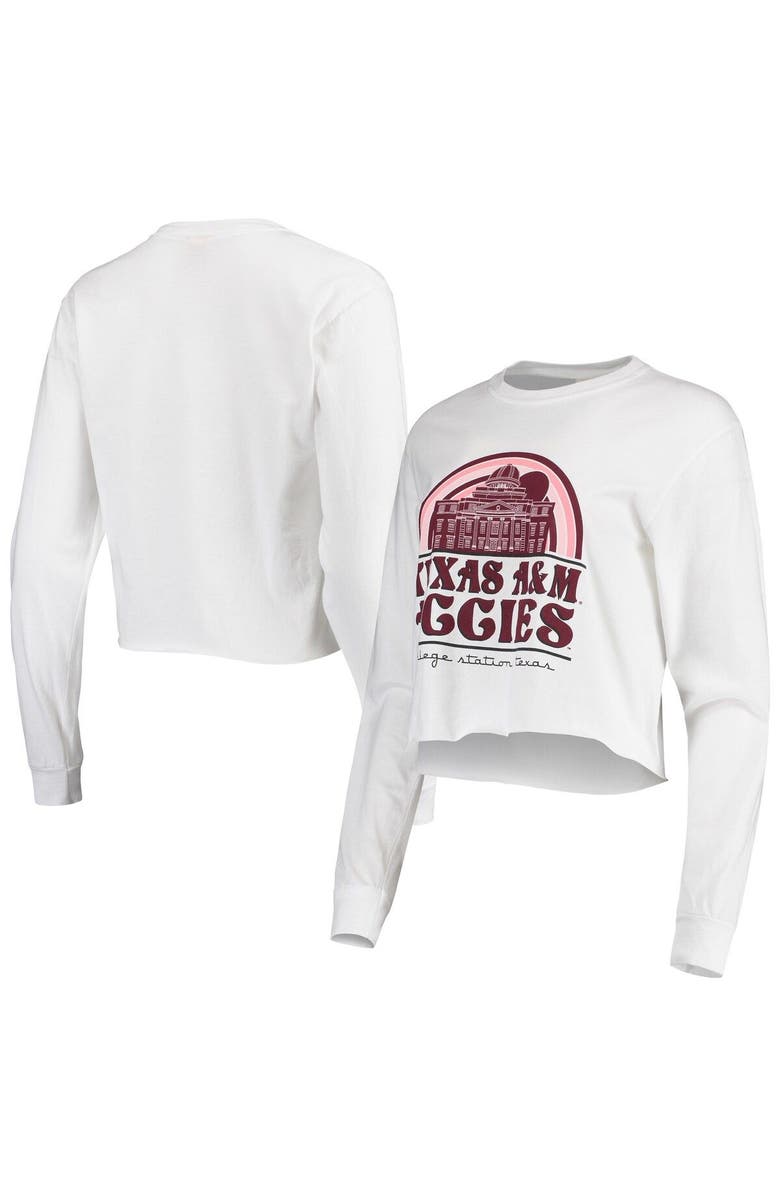 IMAGE ONE Women's White Texas A&M Aggies Retro Campus Crop Long Sleeve T-Shirt, Main, color, 