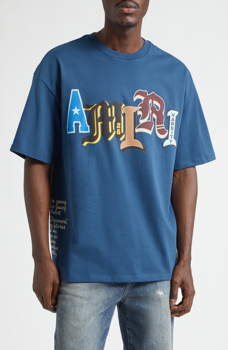 AMIRI Varsity Patch Oversize Cotton T-Shirt, Main, color, Dark Indigo