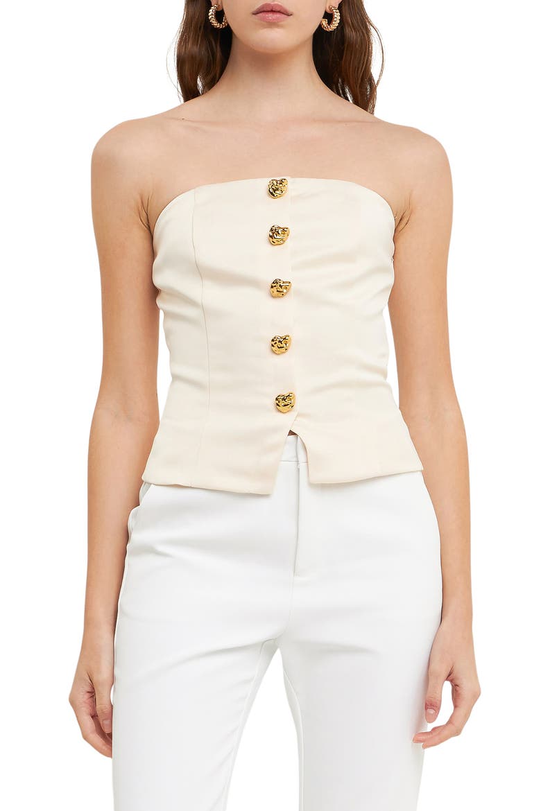 Strapless Button-Up Top, Main, color, CREAM