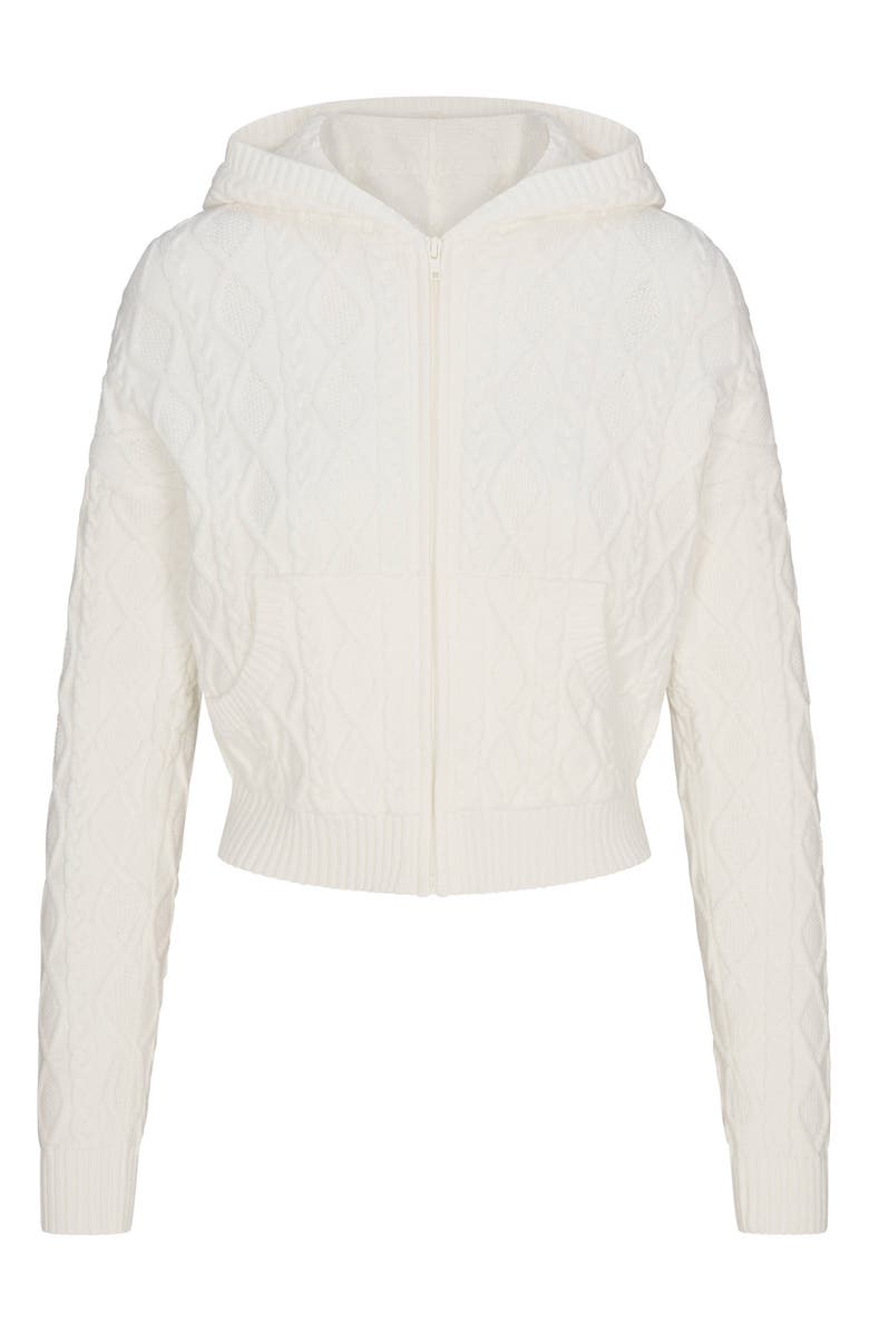 SKIMS Sweater Knit Shrunken Zip-Up Hoodie, Alternate, color, Ivory